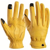 Resim Willowhaven Yellow L Genuine Leather Motorcycle Gloves Sheepskin Light Beige Multi Ventilated Touchscreen 
