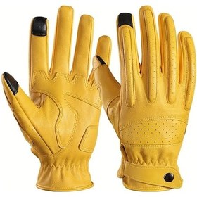 Resim Willowhaven Yellow L Genuine Leather Motorcycle Gloves Sheepskin Light Beige Multi Ventilated Touchscreen 