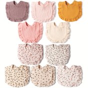 Resim 3 Paket Çeşitli Örgü Bebek Önlüğü, Çıtçıtlı Kapatma, Polyester Elyaf, Su Geçirmez Değil, Diş Çıkarma ve Beslenme, Elde Yıkanabilir, Karışık Renk Desenleri 