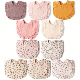 Resim 3 Paket Çeşitli Örgü Bebek Önlüğü, Çıtçıtlı Kapatma, Polyester Elyaf, Su Geçirmez Değil, Diş Çıkarma ve Beslenme, Elde Yıkanabilir, Karışık Renk Desenleri 