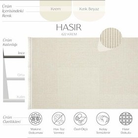 Resim Cool Halı Hasır 622 Krem Halı İnce Mutfak Halısı Yazlık Halı Kilim Kesme Halı Yolluk Antre Hol Koridor Halısı 