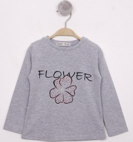 Resim Toontoy Kids Toontoy Kız Çocuk Flower Baskılı T-shirt Gri Melanj 