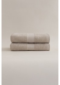 Resim Ivory Bej Fitilli Mikro Fiber %100 Pamuk 2li El Yüz Havlusu Seti Bej 