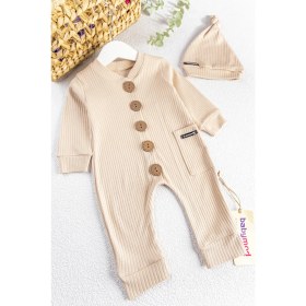 Resim Babymod Natural Düğmeli Şapkalı Kız/erkek Bebek Tulum Takım 