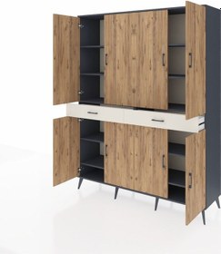 Resim Hyperion Gardrop 10 Raflı 2 Çekmeceli 8 Kapaklı 176x44x221 Antrasit-çam/aytaşı Çam/aytaşı 