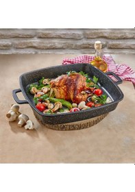 Resim Eda Zk-951 Çift Kulplu 36 CM Döküm Kare Çat Çok Amaçlı Fırın Teps Siyah 