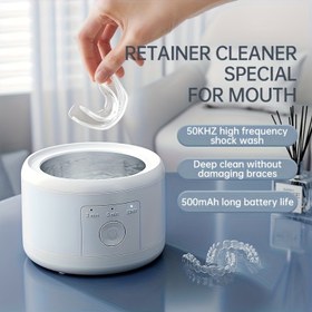 Resim USB Şarjlı, Seyahat Tipi Otomatik Protez Temizleme Makinesi, Elektrikli Ağızlık Temizleyici 