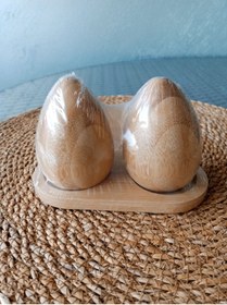Resim Pervin Ablacım Bambu ahşap tuzluk biberlik altlıklı set yumurta şeklinde 