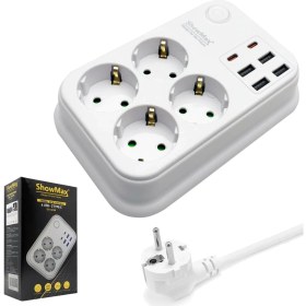 Resim Showmax SH-4629 4lü Akım Korumalı Priz 2 Metre Anahtarlı 10A 2500 Watt 4xusb 2xtype-C 