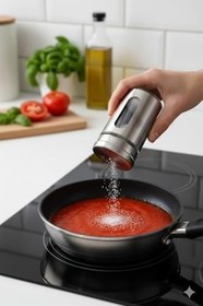 Resim Tuzluk, Metal Sarma Cam, Şeffaf Cam Gövde, Delikli Kapak, Tuz ve Baharat Serpici, Mutfak ve Sofra Kullanımı (2) 