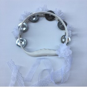 Resim atolyekbk Beyaz Çiçeklerle Süslenmiş Nedime Tefi Düğün Ve Kına Için Plastik Tef 10 Adet – Kına Eğlence Aksesu 