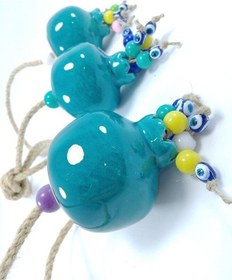 Resim Nazar Boncuğu Duvar Dekoru El Yapımı Seramik Üçlü Kırmızı Nar Hed 