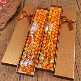 Resim 10mm 66 Kehribar Boncuklu Su Damlası Püskül Müslüman Namaz Bilekliği, El Yapımı Doğal Bilezik, Aile ve Arkadaşlar İçin Mükemmel Hediye, Şık Hediye Kutusunda 