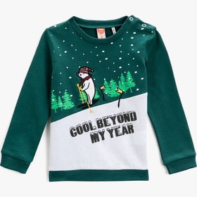 Resim Erkek Bebek Baskılı Bisiklet Yaka Sweatshirt Pamuklu 