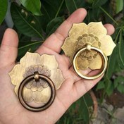 Resim 1 adet Antik Bronz Pirinç Çekmece Kulpu, Arka Plaka Düşük Halka Çekmeceler, Komodin Çekmeceleri, Mutfak Dolabı Kapı Kulpları 