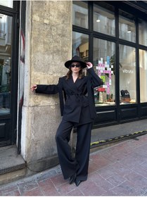Resim VOLT CLOTHİNG Kadın İp Bağlamalı Omuz Detaylı Astarlı Blazer Ceket 