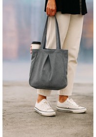 Resim Koyu Gri Çok Amaçlı Premium Oversize Düz Orta Boy Kanvas Kadın El Ve Omuz Çantası Standart 