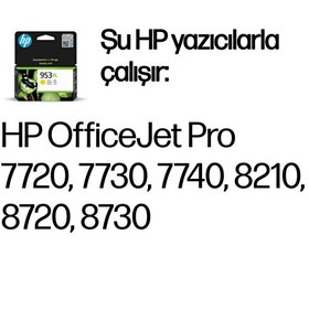 Resim HP F6u18ae (953Xl) Sarı Yuksek Kapasıtelı Murekkep Kartusu 1.600 Sayfa 