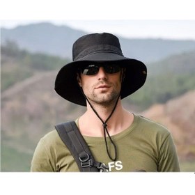 Resim Reva Snap Düğmeli Yürüyüş Ve Avcılık Panama Şapkası Fileli Unisex Siyah 