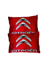 Resim Citroen Uyumlu Dijital Baskılı Kırmızı Araç Seyahat Boyun Yastık 2'li Set Siyah 