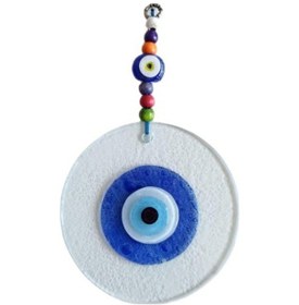 Resim Mavi Nazar Boncuklu El Yapımı Şeffaf Cam Duvar Süsü 