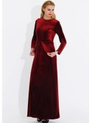 Resim Nidya Moda Büyük Beden Kadife Peplumlu Elbise-4044B Kırmızı 