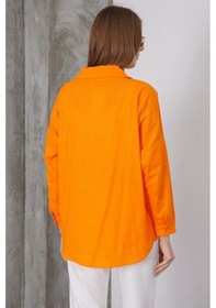Resim Paw Garage Kadın London Keten Tek Cepli Oversize Gömlek, Premium Kalite Keten Gömlek Turuncu 