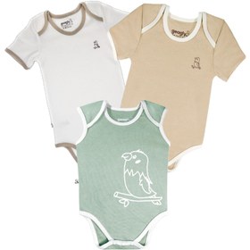 Resim Geagly Organik Pamuk Yenidoğan & Bebek 3'lü Yazlık Set Bodysuit Unisex (düz Krem & Kahverengi & Yeşil) 