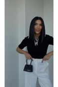 Resim DAMGA Collection Kadın Polo Yaka Gold Düğmeli Kısa Kol Triko Bluz 