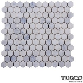 Resim Tuqco Doğaltaş 1" Hexagon Carrara Eskitme Mermer Mozaik 