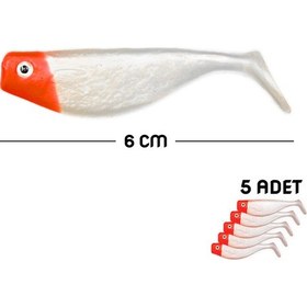 Resim Silikon Suni Yapay Balık Yem Sasi - 6cm - 1.9 Gram - Kırmızı/beyaz - 5 Adet Silikon Balık 