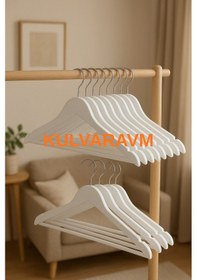 Resim Kulvaravm 12 Adet Ahşap Elbise Askısı Beyaz 
