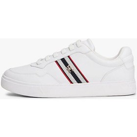 Resim Tommy Hilfiger Th Dokuma Şeritli Düz Taban Kadın Beyaz Sneaker Fw0fw09001ybs Beyaz 