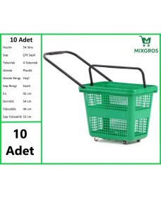 Resim Tekerlekli Plastik Market Alışveriş El Sepeti 54 Litre Yeşil 10 Adet 