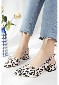 Resim Bulutmod Ba04566 Ten Kadın Leopar Büyük Numara 4 Cm Topuklu Ayakkabı Ten 