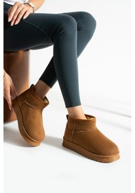 Resim Shoetek Lesva Kadın Bot İçi Kürklü Taba Süet Taba 