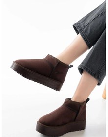 Resim Ndr-2850 Kahverengi Süet İçi Kürklü Kışlık Kapalı Burun Kadın Günlük Terlik Çok Renkli 