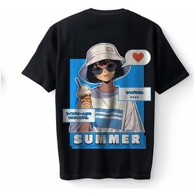 Resim Bumeta Summer Vibes Anime Oversize Unisex Tişört T-shirt Siyah 
