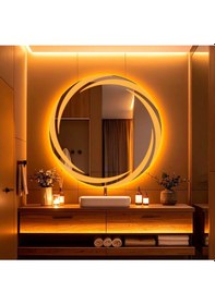 Resim Whirilwind Amber Led'li Lazer Kumlamalı Lavabo & Banyo Aynası Dokunmatik Sensörlü 80 X 80 Turuncu 