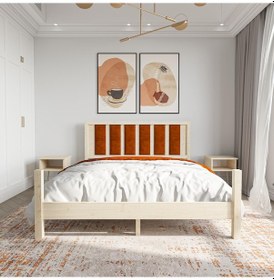 Resim Orion Model Kiremit Renk Puflu Başlıklı Vernikli Çam Ahşap Karyola Ve İki Komodin Set-241 90 x 190 