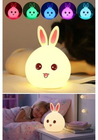 Resim 5 Farklı Renk Modlu Tavşan Figürlü Pofuduk Led Gece Lambası-yumuşak Dokulu Çocuk Odası Ve Dekoratif Şarjlı Ortam Işığı Renkli 