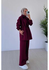 Resim Kahijab Tasarım Yaka Scuba Takım - Bordo Bordo 