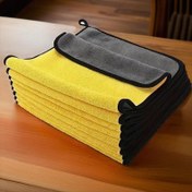 Resim 5'li Paket Çift Taraflı Mercan Polar Mikrofiber Temizlik Bezleri - Yüksek Emicilikte Yeniden Kullanılabilir Havlular, İki Renkli Tasarım (Sarı ve Siyah), Ev, Mutfak, Araba, Banyo, Cam Temizliği, Bulaşık Havluları için Kare Şekil 