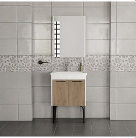 Resim Toronto Banyo Dolabı - 60 cm - 2'li Set - Beyaz-Meşe Çok Renkli 