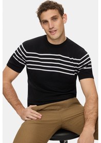 Resim Ucla Kendrıck Siyah Çizgili Bisiklet Yaka Triko Nakışlı Standard Fit Erkek Tshirt 