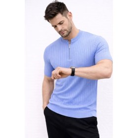 Resim MidasTech Erkek Kısa Kol Fitilli Triko T-Shirt Yazlık Hakim Yaka Tişört - Bebek Mavisi 
