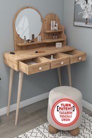Resim Arnetti Ruges Aynalı Makyaj Masası Ahşap Ayaklı Atlantik Çam 