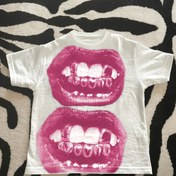 Resim Y2K Tarzı Kadın Punk Yuvarlak Yaka Kısa Kollu Tişört, Kalın Dudak Baskılı, %95 Polyester %5 Elastan Örme Kumaş, İlkbahar/Yaz İçin Gotik Sokak Giyim 