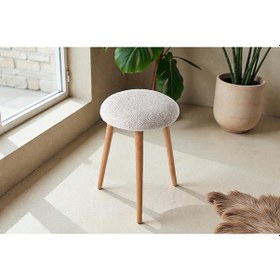 Resim Modern Ahşap Ayaklı Teddy Kumaş Tabure Makyaj Masası & Ayak Dinlendirme Elegant Bej Bej 