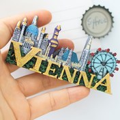 Resim 1 adet Viyana Kent Manzarası Manyetik Buzdolabı Dekoru - Altın "VIENNA" metniyle renkli melamin sekizgen fotoğraf manyetiği, mutfak ve seyahat temalı hediyeler için ideal, festivite özel tatil dekorasyonu, seyahat anıtı | Canlı Kent Manzarası | Dayanıklı manyetik, manyetik buzdolabı dekoru 